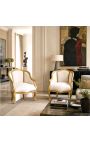 Bergere tugitool Louis XV Stiil Valge nahk ja kulla puit - 8