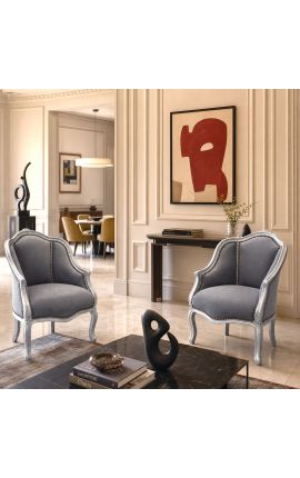 Bergere tooli Louis XV stiil halli samet ja hõbedane puit - 2