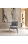 Bergere-stol Louis XV stil grå fløjl og sølvtræ - 8