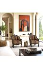 Bergere-stol Louis XV stil med leopard stoff og glossy svart tre - 5