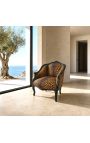 Butaca Bergere Louis XV estil amb tela de lleopard i fusta negra brillant - 8