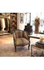 Bergere-stol Louis XV stil med leopard tyg och glott svart trä - 7
