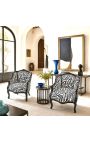 Stol Bergere Louis XV stil z zebro tkanino in glossy črnega lesa - 3