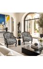 Stol Bergere Louis XV stil z zebro tkanino in glossy črnega lesa - 5