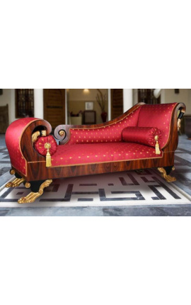 Grand daybed Franse Empire-stijl rode satijnen stof en mahonie