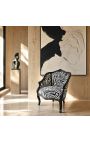 Bergere armchair Louis XV style with zebra fabric and glossy black wood - 9