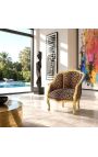 Καρέκλα Bergere Louis XV ύφασμα λεοπάρδαλης και χρυσό ξύλο - 5