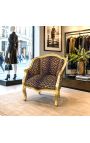 Poltrona Bergere Louis XV stoffa in stile leopardo e legno dorato - 10