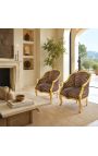 Bergere-stol Louis XV stil leopard stof og guld træ - 6