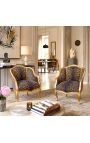 Bergère de style Louis XV léopard et bois doré - 2