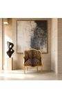 Bergere armchair Louis XV style leopard fabric and gold wood - 9