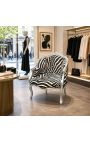 Bergere armchair Louis XV style zebra fabric and silvered wood - 10
