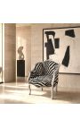 Bergere-stol Louis XV style zebra stof og sølvfarvet træ - 7