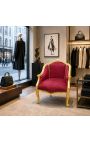 Sillón de Bergere Louis XV tela satine de estilo rojo y madera de oro - 9