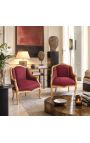 Bergere πολυθρόνα Louis XV στυλ κόκκινο σατέν ύφασμα και χρυσό ξύλο - 6