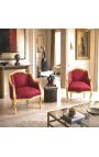 Bergere lenestol Louis XV Stil Red Satin Fabric og Gold Wood - 2