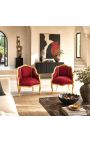 Poltrona Bergere Louis XV Estilo vermelho Tecido Satinho e Madeira De Ouro - 5