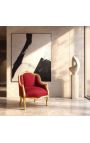 Poltrona Bergere Louis XV Style Red Satine Tessuto e legno d'oro - 7