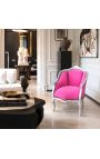 Bergere atzveltnes krēsls Louis XV Stils rozā samta un sudraba koksne - 4