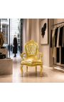 Barock Rococo fåtölj stil guld läder och guld trä - 9