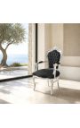 Barock Rococo Fåtölj Stil Svart Velvet och Silver Wood - 8