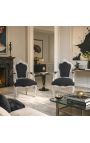 Barroco Rococo Poltrona Estilo Veludo Preto e Madeira De Prata - 4