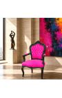 Lænestol barok rokoko stil fuchsia stof og sort træ - 5