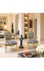 Poltrona Barroco Rococo Estilo Zebra impresso tecido e madeira de ouro - 2