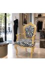 Stoel Barok Rococo stijl zebra bedrukte stof en goud hout - 15