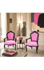 Barok rococo stil lænestol pink fløjl og blank sort træ - 6