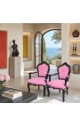 Baročni rococo Style Armchair Pink Velvet in sijajni črni les - 3