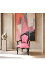Barock Rococo Style Fåtölj Rosa sammet och blank svart trä - 7