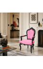 Barok rococo stil lænestol pink fløjl og blank sort træ - 10