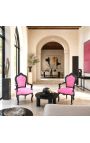 Barok rococo stil lænestol pink fløjl og blank sort træ - 4