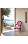 Baroque rococo style armchair pink velvet and glossy black wood - 8