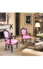 Baročni rococo Style Armchair Pink Velvet in sijajni črni les - 2
