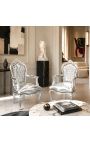 Baroque Rococò Poltrona in similpelle in stile argento e legno argentato - 2