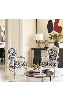 Fauteuil de style Baroque Rococo tissu imprimé zèbre et bois argenté - 2