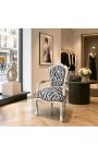 Fotel Barokowy Rococo Styl Zebra drukowana tkanina i srebrny drewno liści - 11
