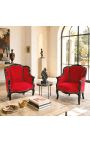 Большой bergère кресло Louis XV Стиль красный бархат и черная древесина - 5