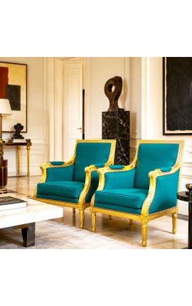 Gran bergère louis XVI vellut verd estil i fusta daurada - 2