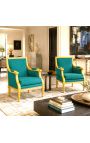 Mare Bergère scaunul Louis XVI în stil verde velvet și lemn - 3