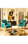 Grandi Bergère poltrona Louis XVI stile velluto verde e legno dorato - 8