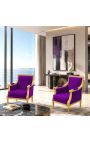 Grandi Bergère poltrona Louis XVI stile velluto viola e legno dorato - 5