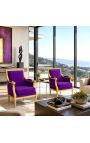 Óptimo bergère louis XVI estilo roxo veludo e madeira dourada - 3