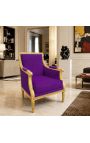 Óptimo bergère louis XVI estilo roxo veludo e madeira dourada - 4