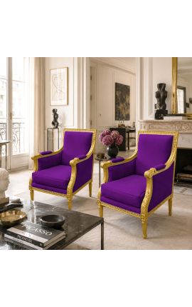 Suur Bergère tooli Louis XVI stiilis lilla samet ja kullatud puit - 2