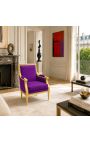 Grande bergère de style Louis XVI velours mauve et bois doré - 11