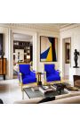 Grande bergère de style Louis XVI velours bleu et bois doré - 2