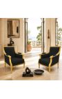 Grande bergère de style Louis XVI velours noir et bois doré - 7